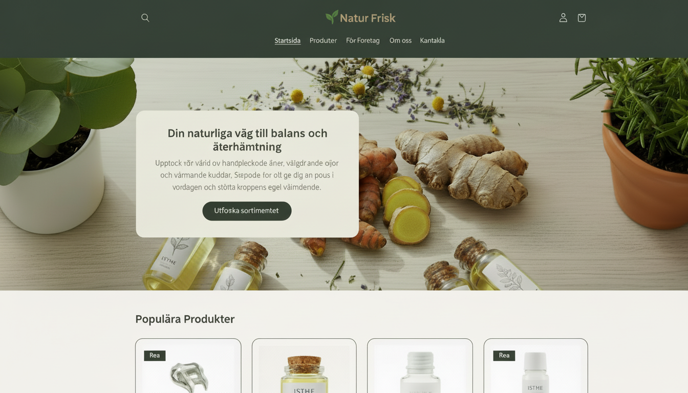 Natur Frisk - Efter modern hemsida för naturliga hälsoprodukter